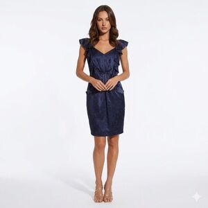 Hype Navy Blue Silk Ruffle Dress Size 6